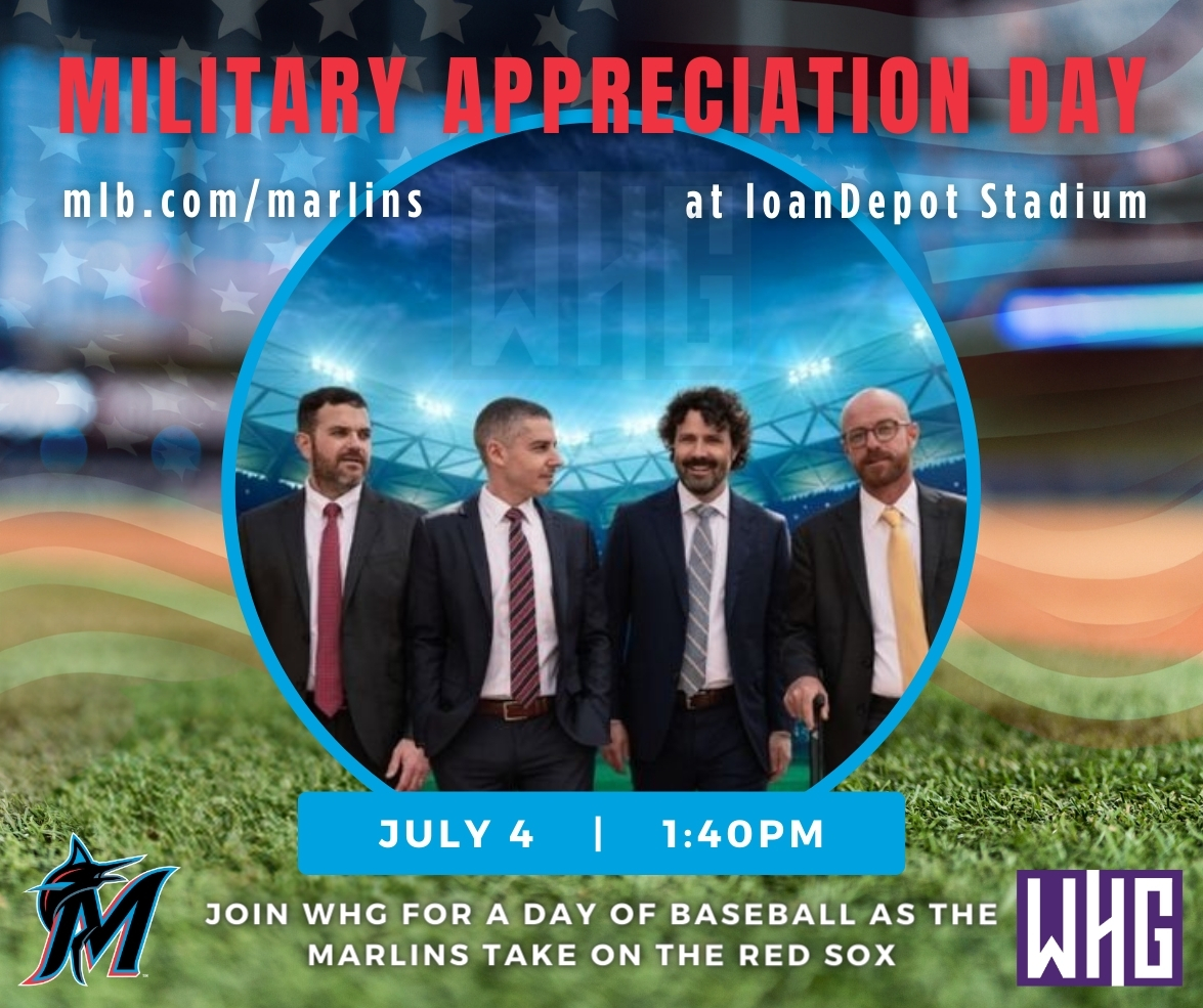 Werner, Hoffman, Greig & Garcia team stand in the center of an ad for Military Appreciation Day sponsored by WHG